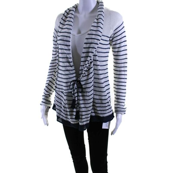Calypso Saint Barth Womens Linen Striped Wrap Sweater White Blue Size Extra Smal - Picture 2 of 6